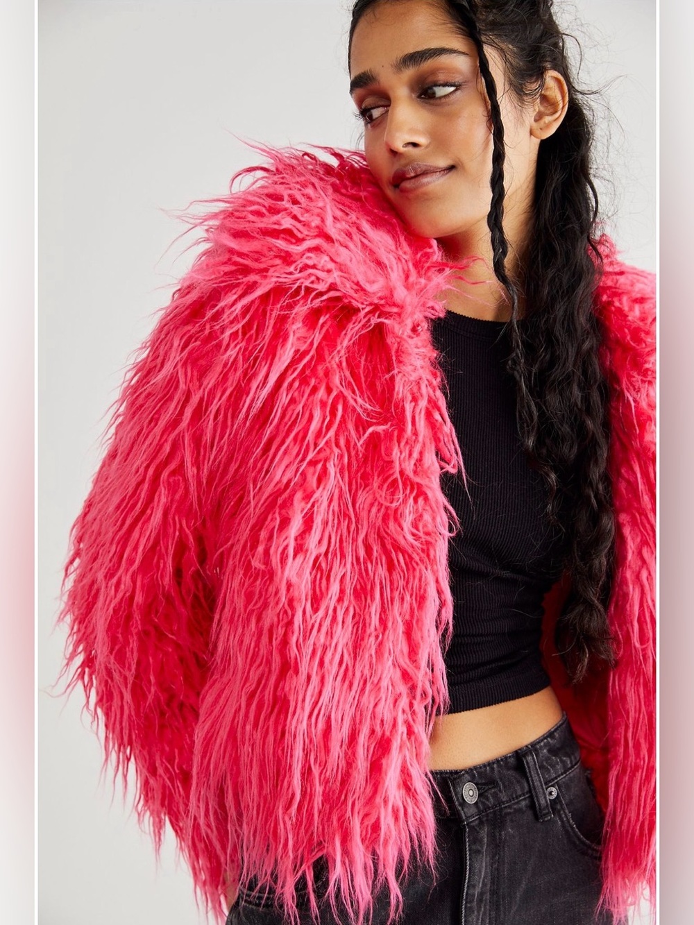 Free People x Blank NYC Late Night Faux Fur Jacket in High Key